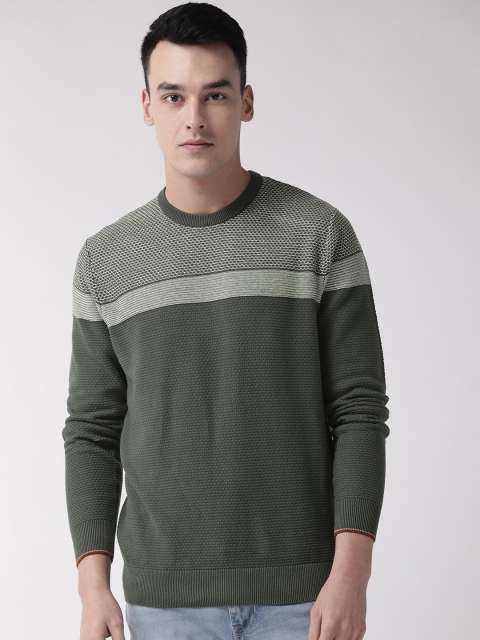 

Marks & Spencer Men Green & White Self Design Pullover Sweater