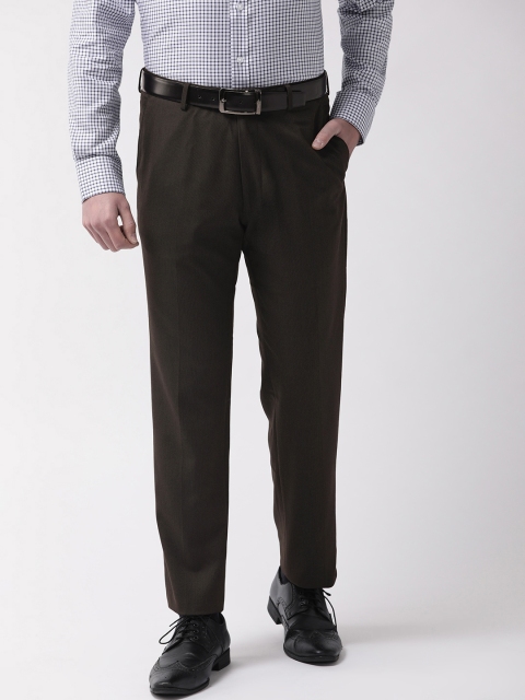 

Marks & Spencer Men Brown Tailored Fit Self Design Flat Front Formal Trousers