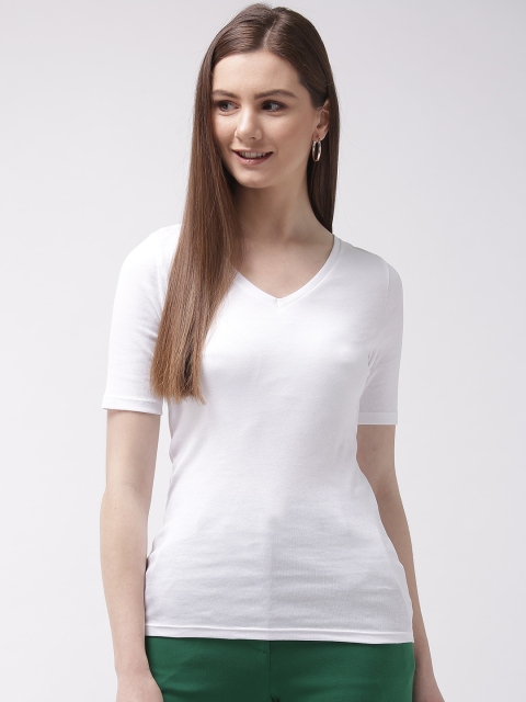 

Marks & Spencer Women White Solid V-Neck T-shirt