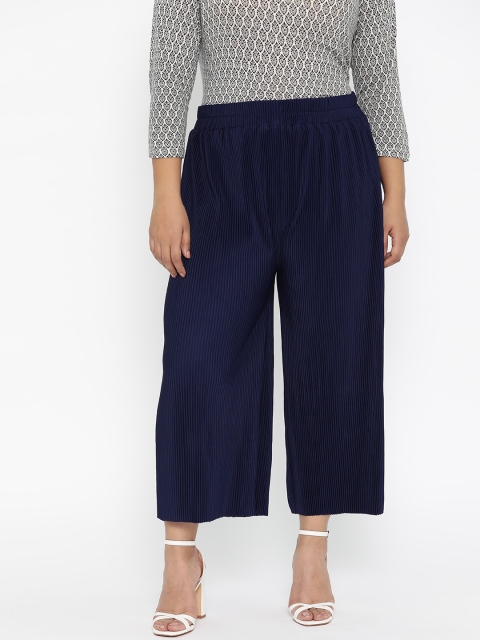 

The Pink Moon Plus Size Women Navy Blue Accordion Pleat Crop Straight Palazzos