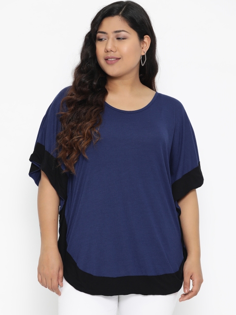 

The Pink Moon Plus Size Women Blue Solid Kaftan Top