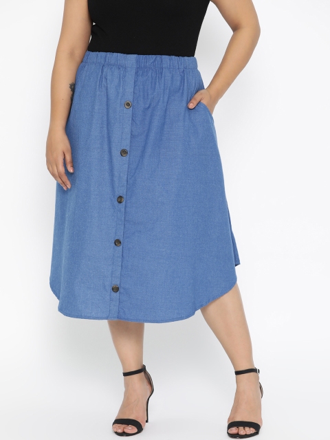 

The Pink Moon Plus Size Women Blue Solid A-Line Skirt