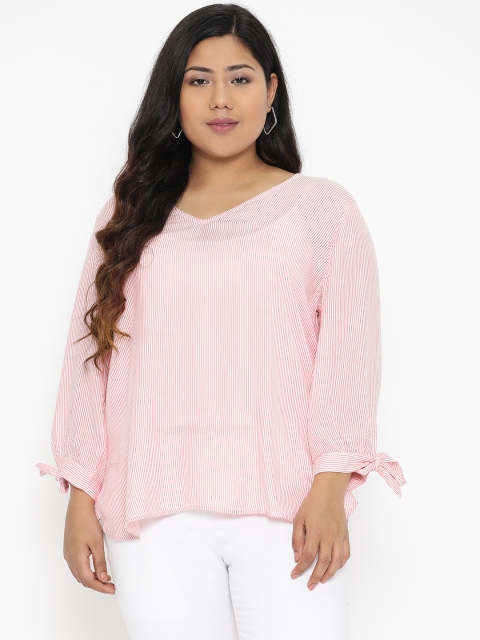 

The Pink Moon Plus Size Women Pink White Striped Top