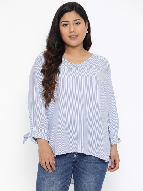 

The Pink Moon Plus Size Women Blue White Striped Top