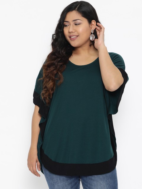 

The Pink Moon Plus Size Women Teal Green Solid Kaftan Top