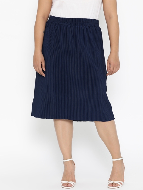 

The Pink Moon Plus Size Women Navy Blue Solid Accordion Pleated Straight Skirt