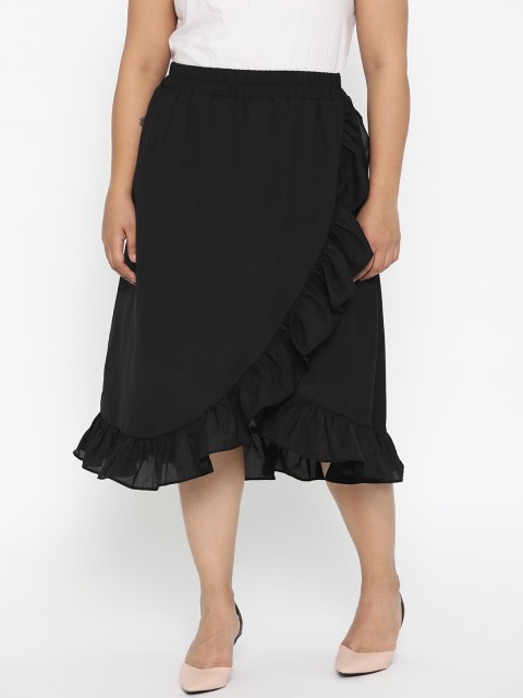 

The Pink Moon Plus Size Women Black Solid Wrap Skirt
