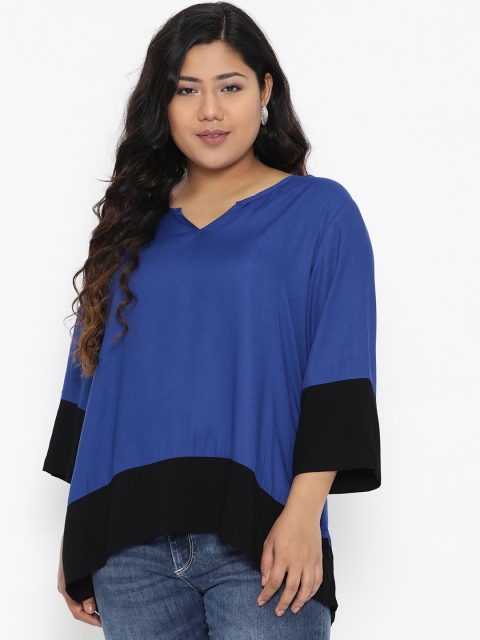 

The Pink Moon Plus Size Women Blue Black Colourblocked Top