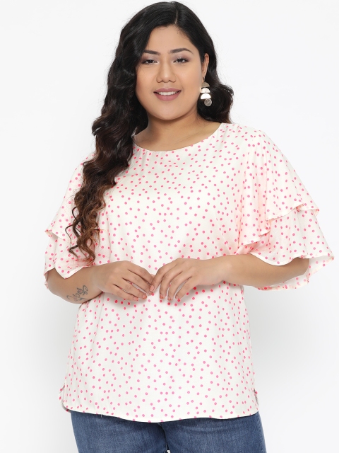 

The Pink Moon Plus Size Women White Pink Polka Dot Print Top