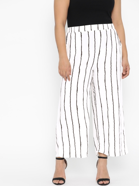 

The Pink Moon Plus Size Women White Black Striped Straight Palazzos