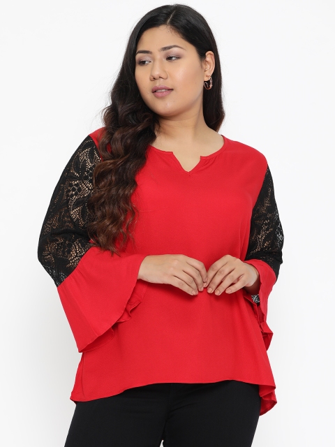 

The Pink Moon Plus Size Women Red Solid High-Low Top