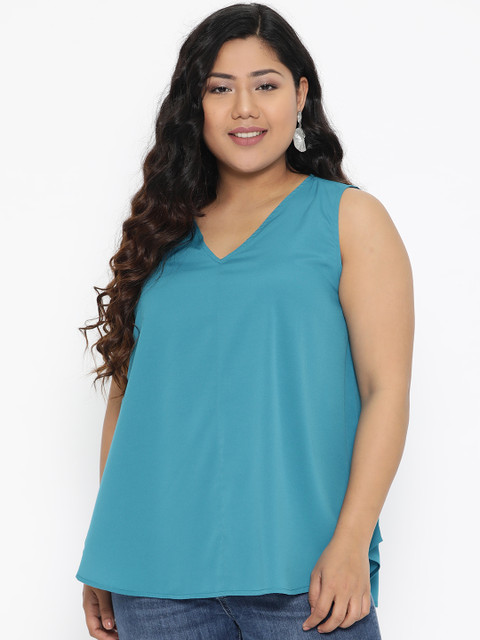 

The Pink Moon Plus Size Women Blue Solid Top