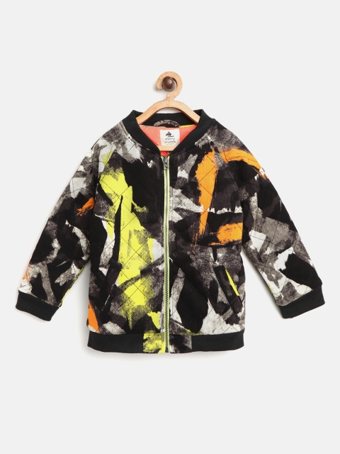 

Cherry Crumble Kids Black & Yellow Printed Bomber Jacket