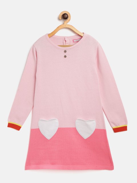 

Cherry Crumble Girls Pink Colourblocked Sweater Dress