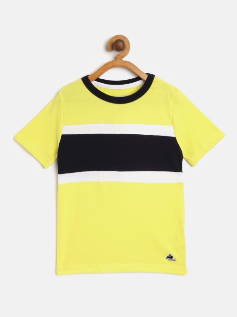 

Cherry Crumble Kids Yellow & Navy Colourblocked Round Neck T-shirt