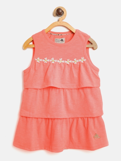 

Cherry Crumble Girls Coral Orange Solid Tiered Top