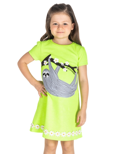 

Cherry Crumble Girls Fluorescent Green Applique T-shirt Dress