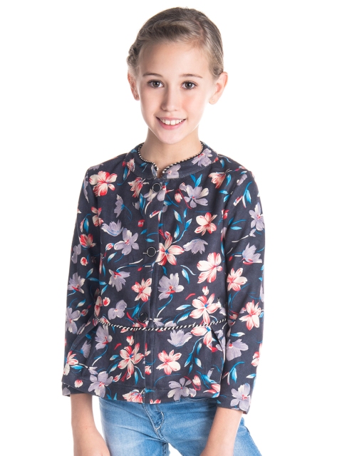

Cherry Crumble Girls Charcoal Grey & Red Printed Jacket