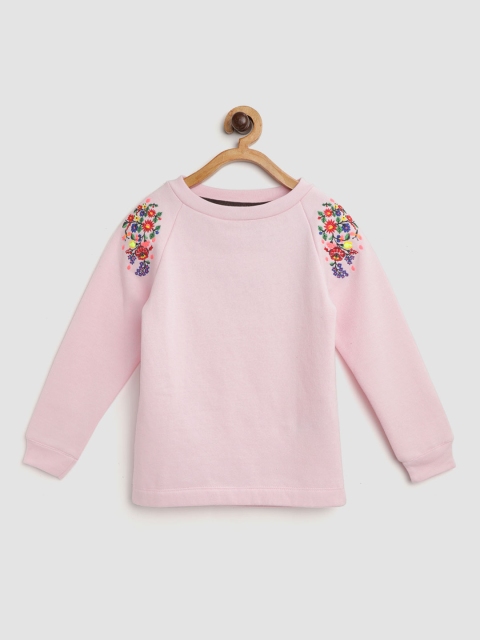

Cherry Crumble Girls Pink Solid Sweatshirt with Embroidered Detail