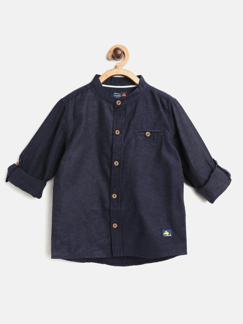 

Cherry Crumble Boys Navy Blue Regular Fit Solid Casual Shirt