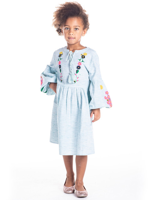 

Cherry Crumble Girls Sea Green Floral Embroidered A-Line Dress