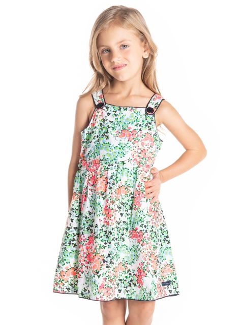 

Cherry Crumble Girls Multicoloured Floral Print A-Line Dress, Multi