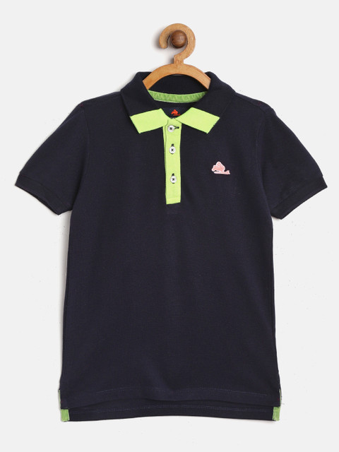 

Cherry Crumble Boys Navy Blue Solid Polo Collar T-shirt