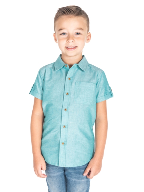 

Cherry Crumble Boys Sea Green Regular Fit Solid Casual Shirt