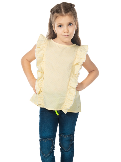 

Cherry Crumble Girls Yellow Self Design Pure Cotton Top