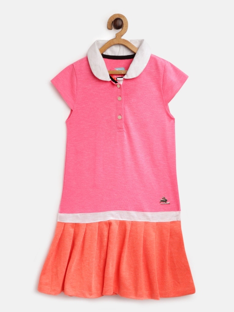 

Cherry Crumble Girls Pink & Coral Orange Colourblocked Drop-Waist Dress