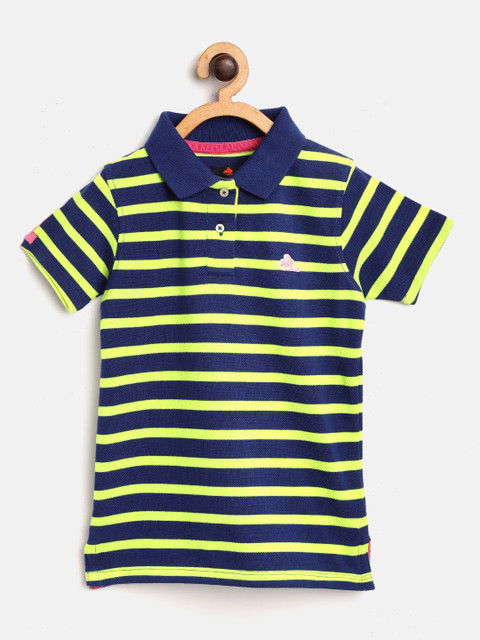 

Cherry Crumble Boys Navy Blue & Lime Green Striped Polo Collar T-shirt