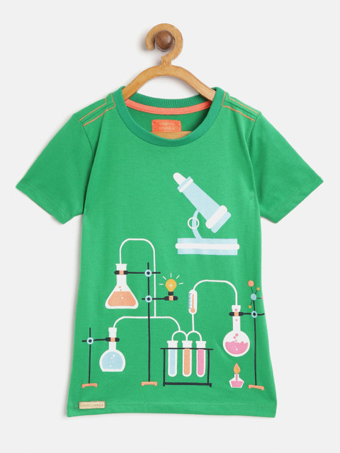 

Cherry Crumble Kids Green Printed Round Neck T-shirt