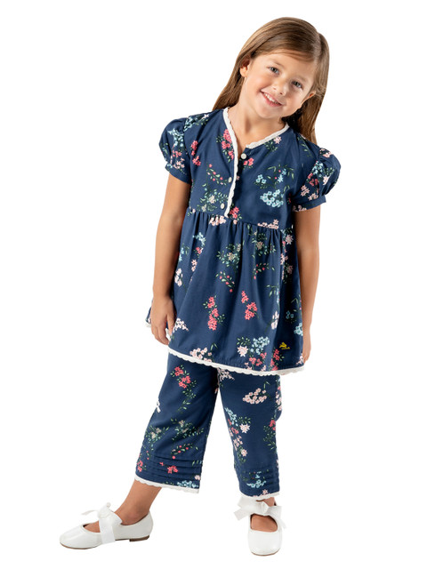 

Cherry Crumble Girls Navy Blue Printed Night Suit
