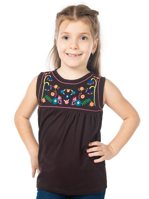 

Cherry Crumble Girls Coffee Brown Embroidered Top