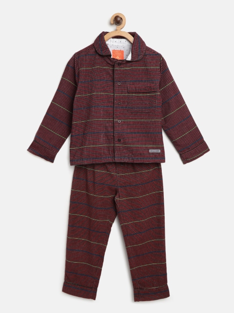 

Cherry Crumble Kids Black & Maroon Striped Night Suit