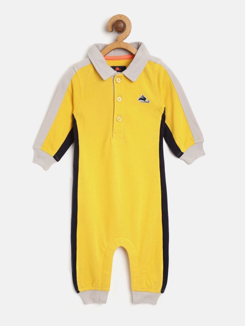 

Cherry Crumble Kids Mustard Yellow & Navy Blue Solid Rompers