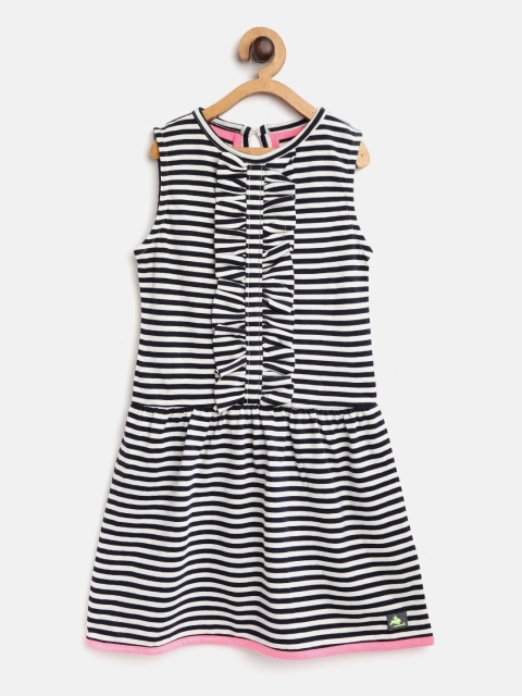 

Cherry Crumble Girls Black & White Striped A-Line Dress