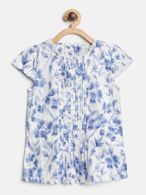 

Cherry Crumble Girls White & Blue Printed Top