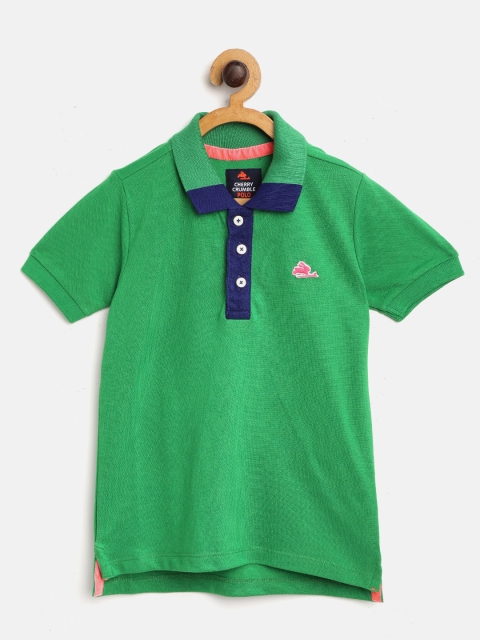

Cherry Crumble Boys Green Solid Polo Collar T-shirt