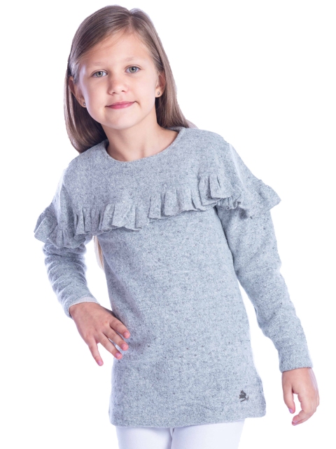 

Cherry Crumble Girls Grey Mealnge Self Design Sheath Dress, Grey melange