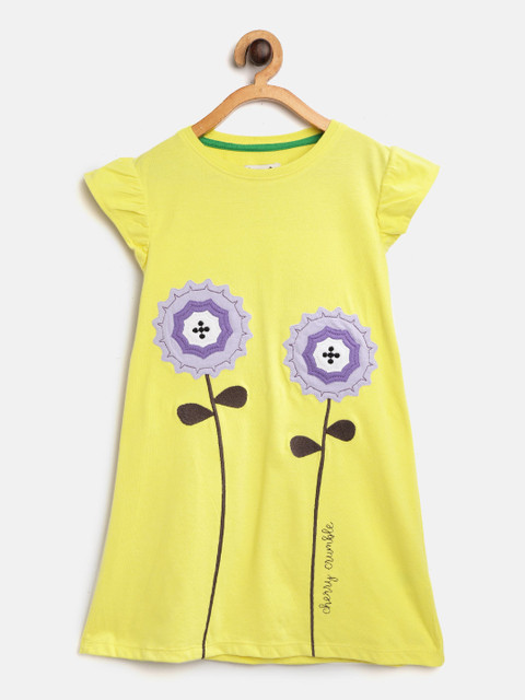 

Cherry Crumble Girls Yellow Self Design A-Line Dress