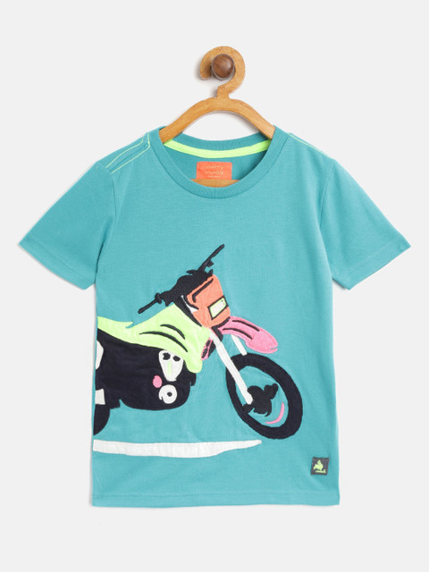 

Cherry Crumble Kids Blue Self-Design Round Neck T-shirt