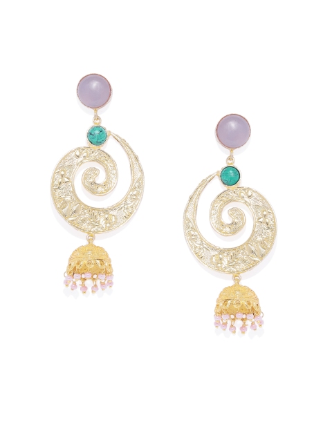 

ARUS Gold-Toned & Green Dome Shaped Jhumkas