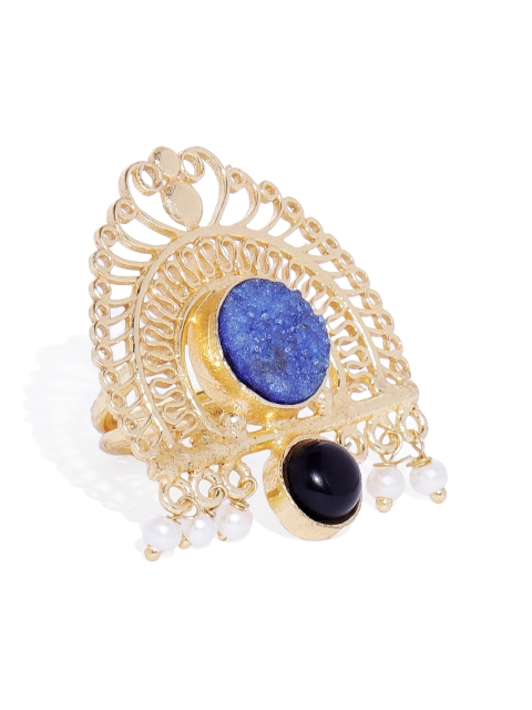 

ARUS Gold-Toned & Blue Druzy Stone Finger Ring