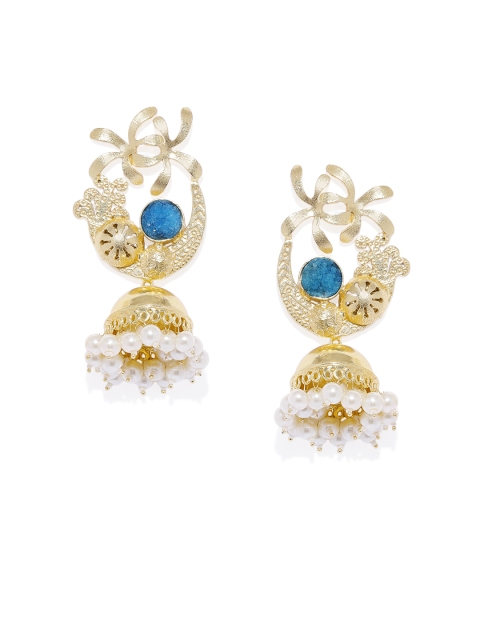 

ARUS Gold-Toned & Blue Dome Shaped Jhumkas