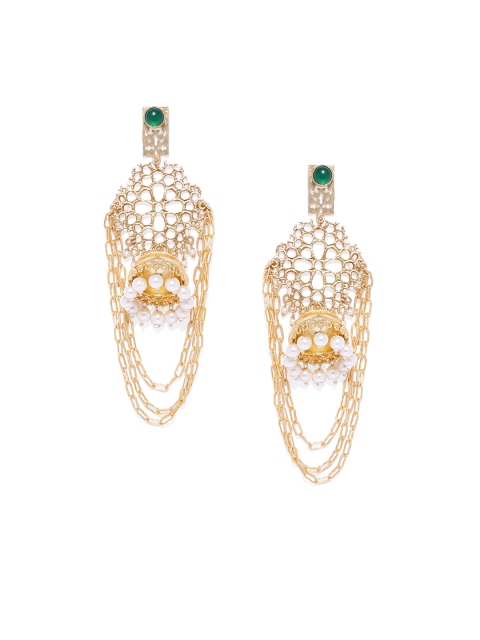 

ARUS Gold-Toned & Green Dome Shaped Jhumkas