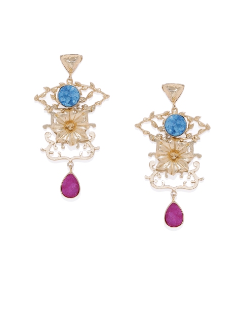 

ARUS Gold Plated Blue Contemporary Drop Earrings