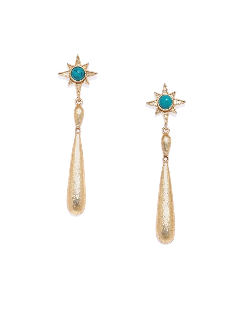 

ARUS Gold-Toned & Green Star Shaped Drop Earrings