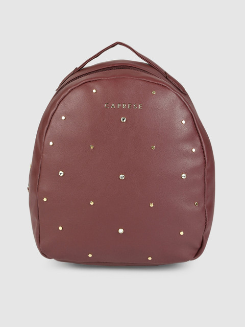 

Caprese Women Maroon Solid Sparkle Backpack