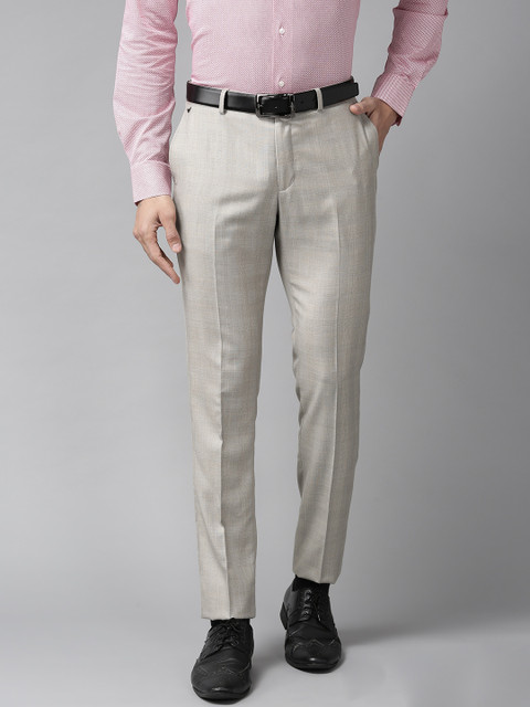 

Blackberrys Men Grey & Blue Sharp-Regular Fit Checked Formal Trousers